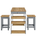 Galley 3-Piece Kitchen Island and Stool Set in Oak Gray