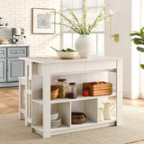 Meadowbrook 3-Piece Kitchen Island and Stool Set in White Maple
