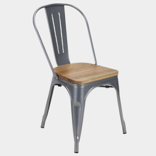 Industrial Steel Armless Chair (Wooden Seat)