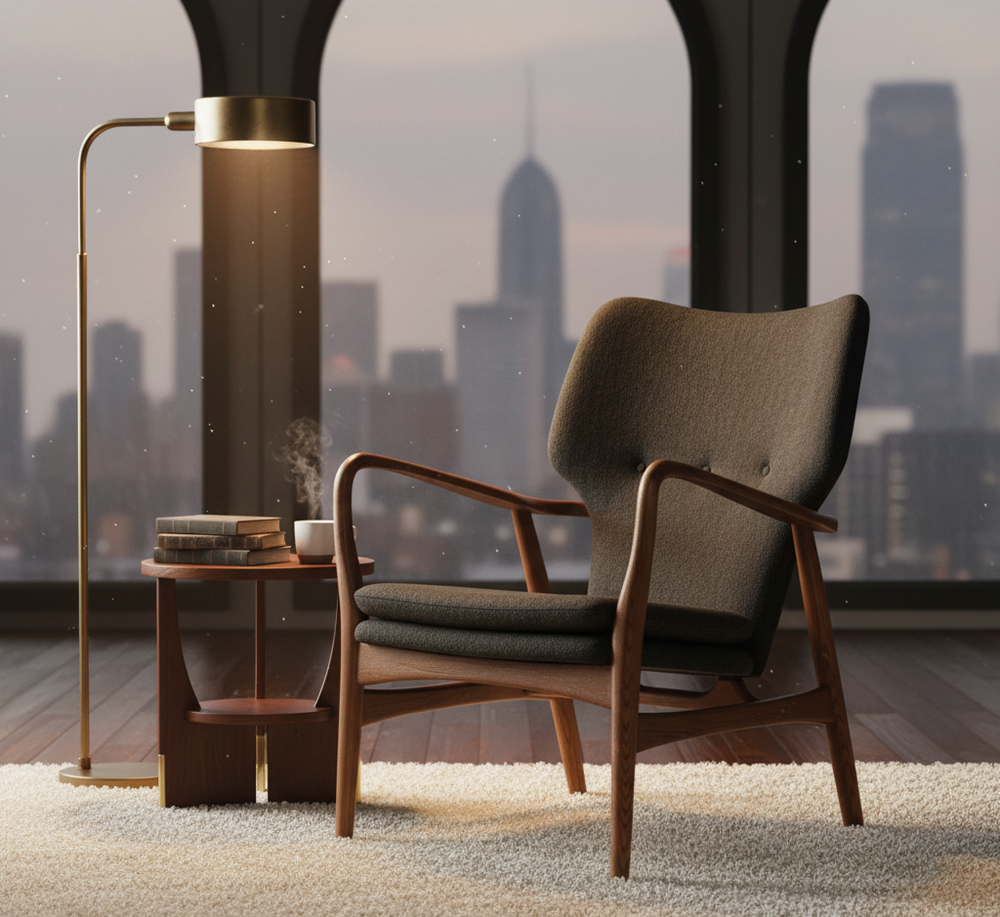Patrick Solid wood Fabric Lounge Chair