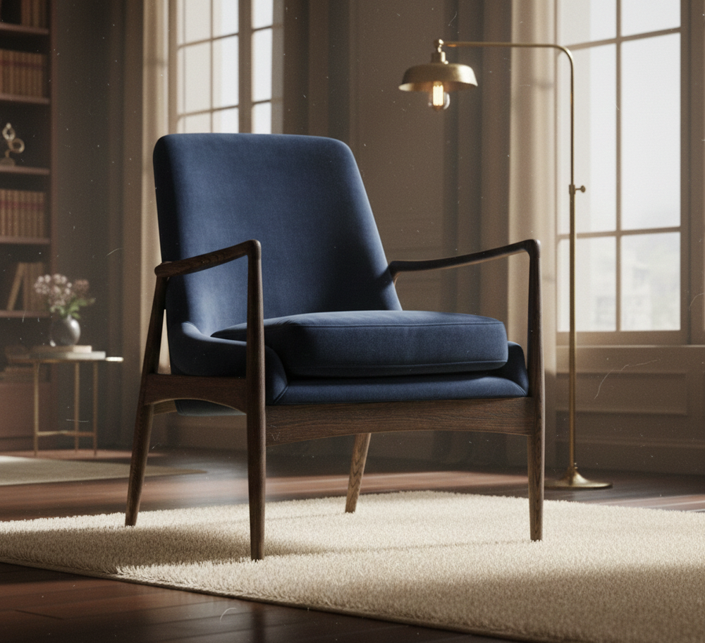 Solidwood Arm Velvet Lounge Chair