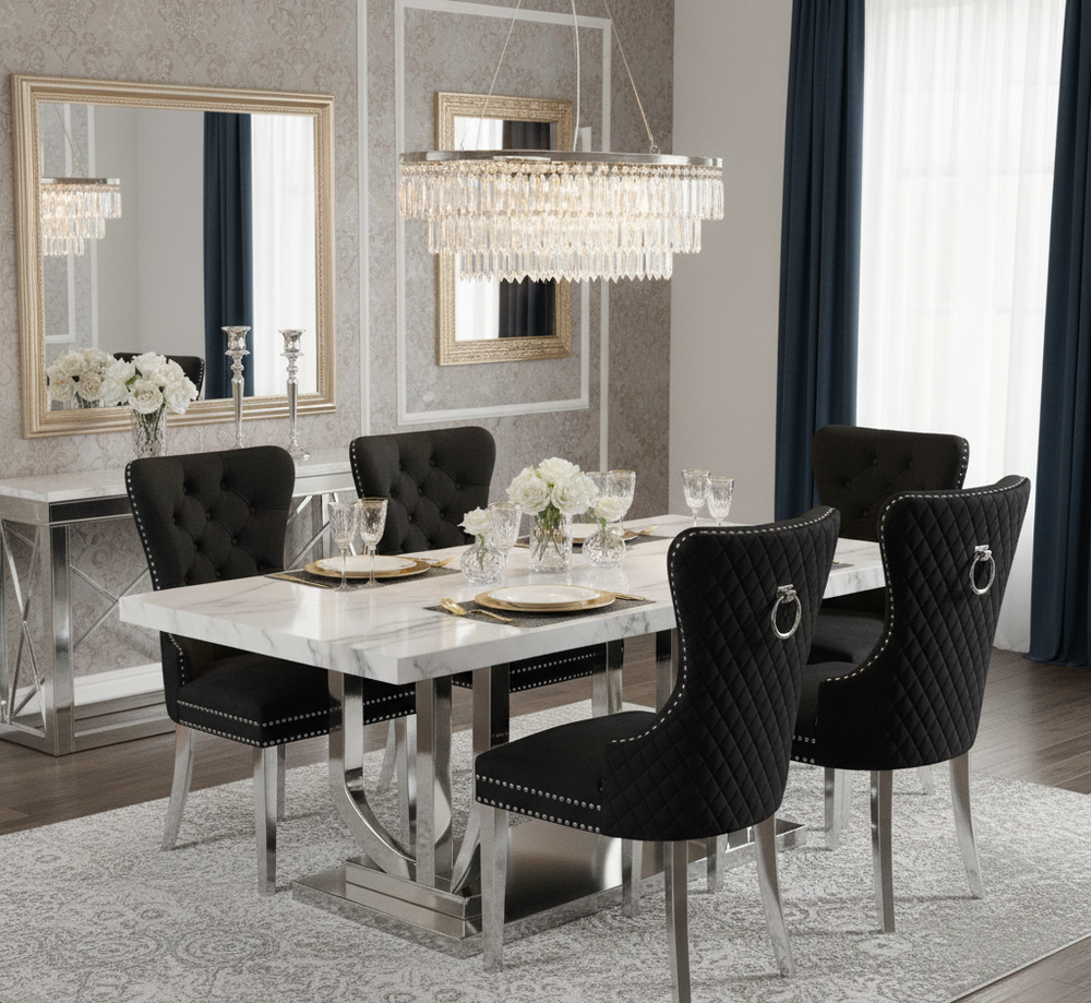 Wingback Chair (Diamond tufted back) (Stainless Steel Legs)