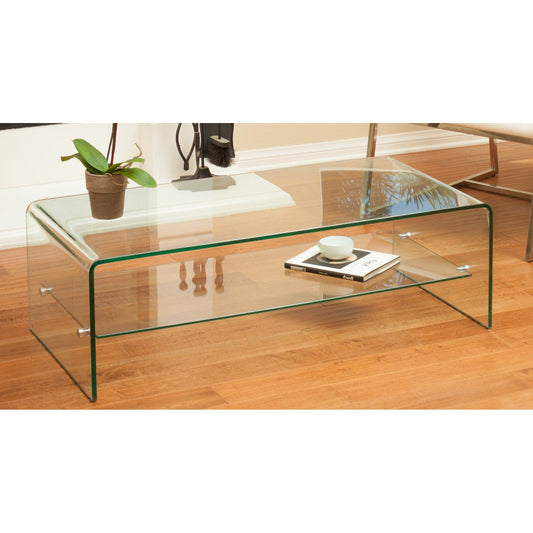 Waterfall Coffee Table with glass top shelf