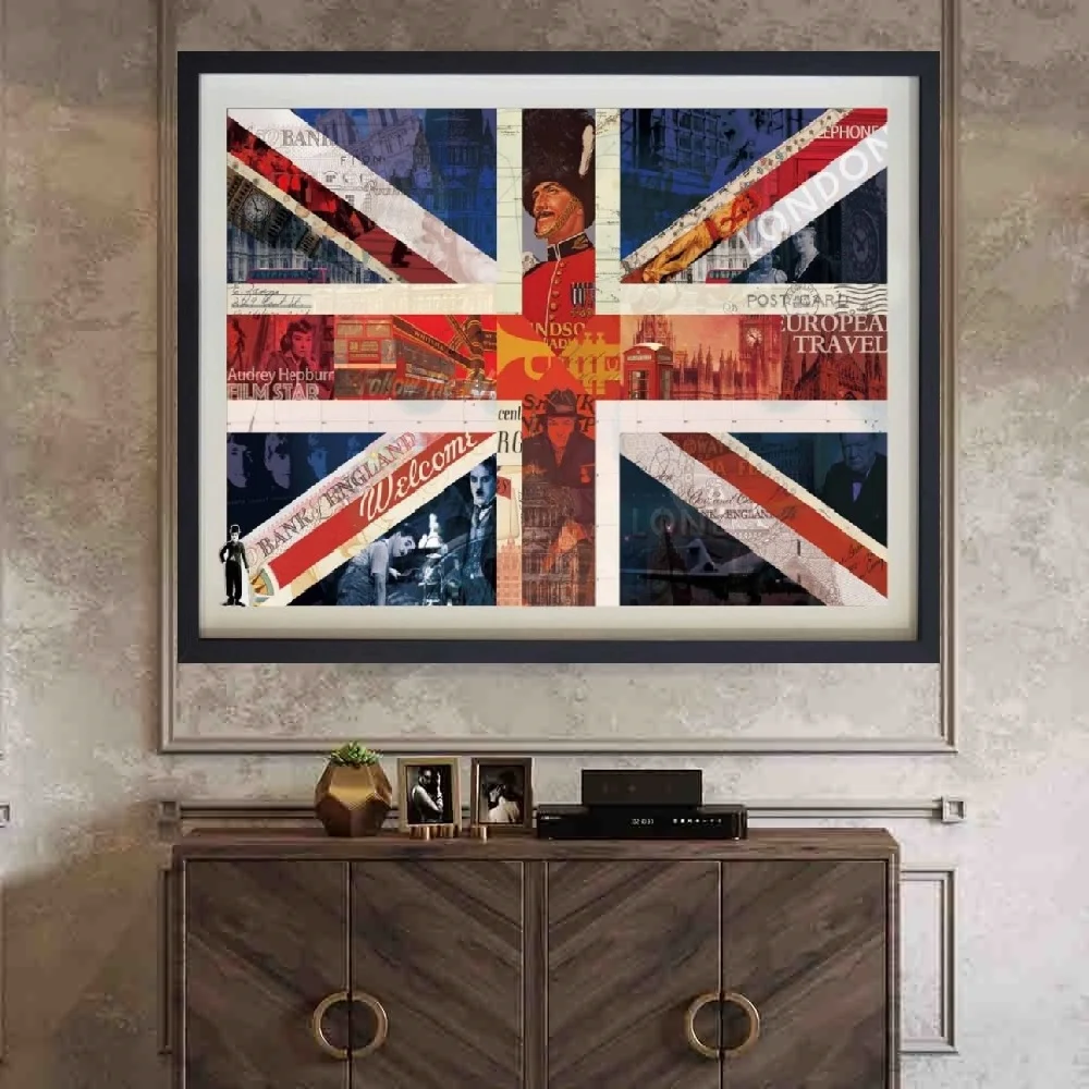 UK National Flag Collage Art with Black PS Frame