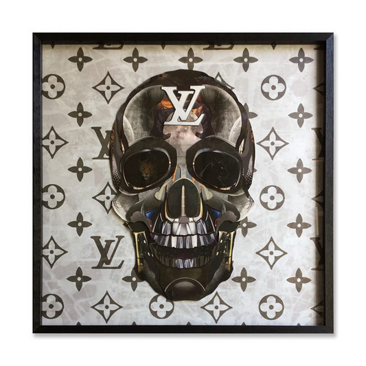 Black Skull Collage Art  with Black PS Frame