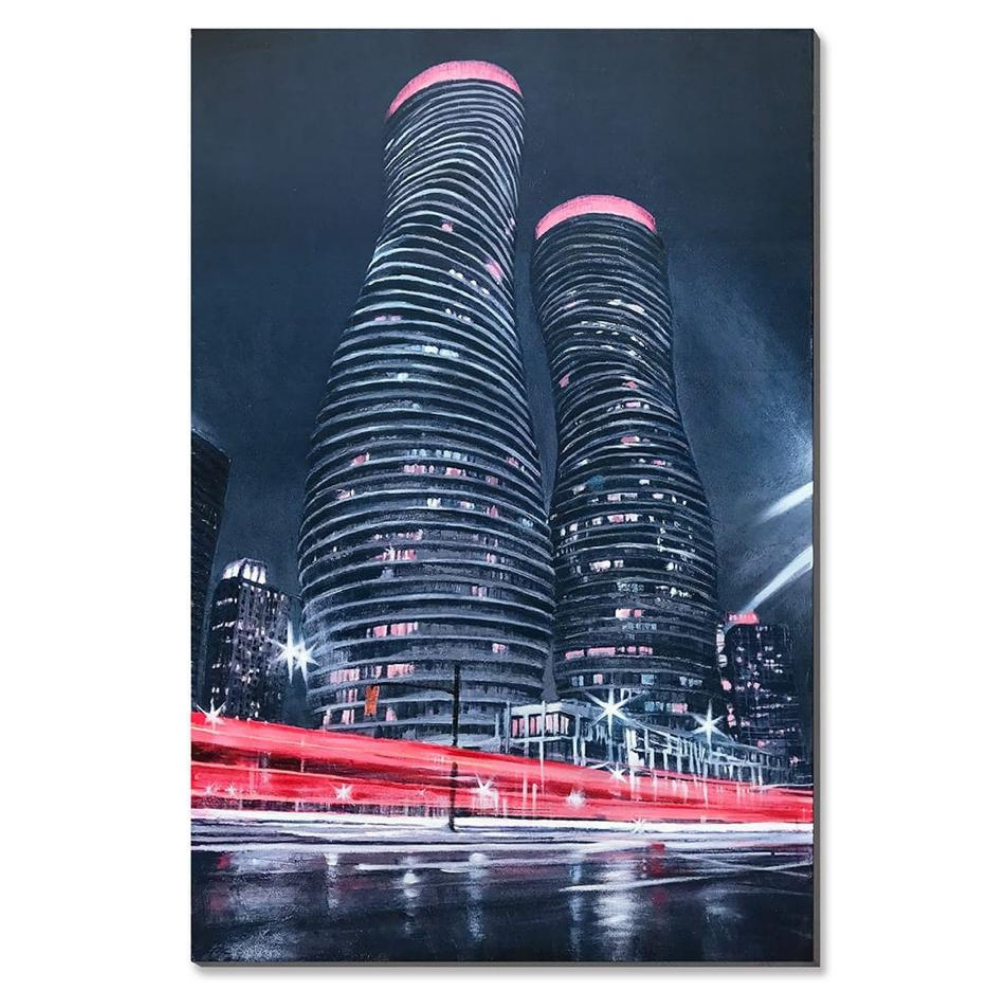 Monroe Towers Night View 50% Hand-painting