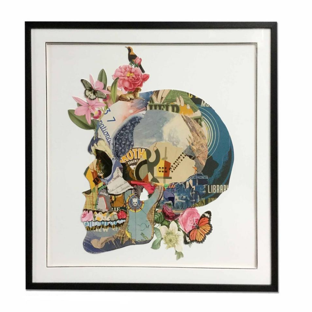 Side face of a skull Collage Art with Black PS Frame