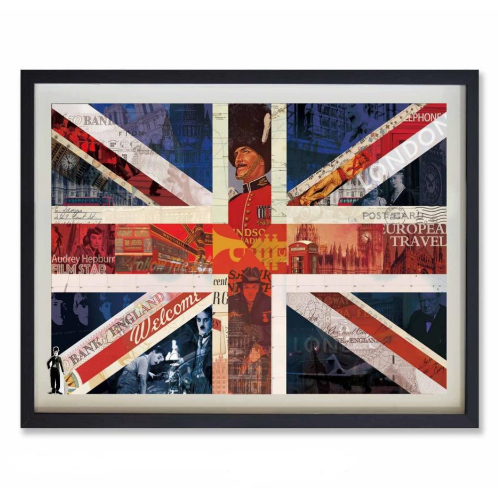 UK National Flag Collage Art with Black PS Frame